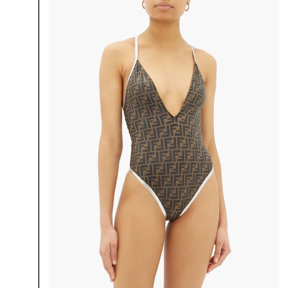 FENDI V-Neck FF-Logo Swimsuit one-piece M